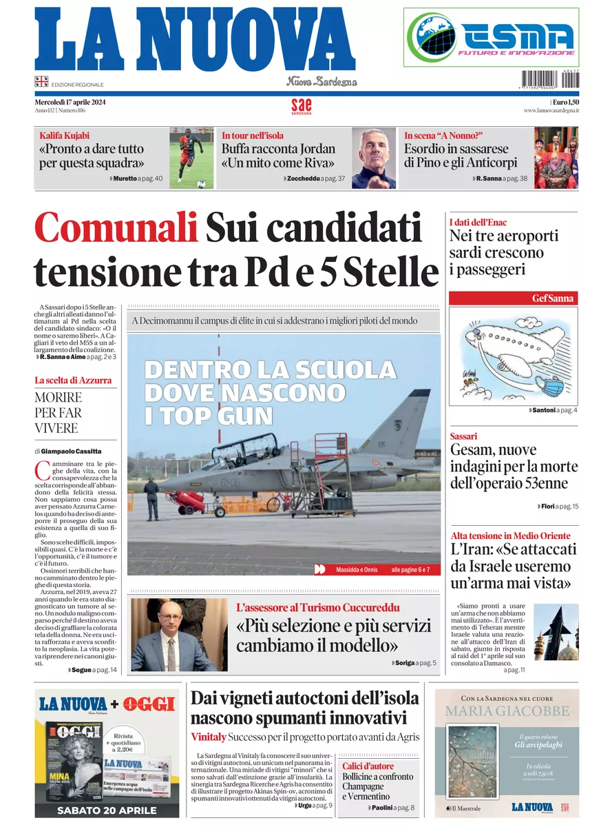 Prima-pagina-la-nuova-sardegna-oggi-oggi-edizione-del-2024-04-17