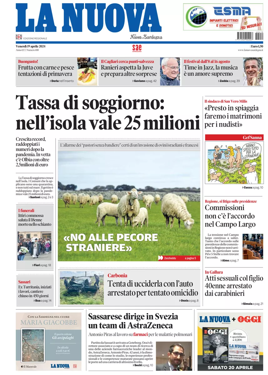 Prima-pagina-la-nuova-sardegna-oggi-oggi-edizione-del-2024-04-19