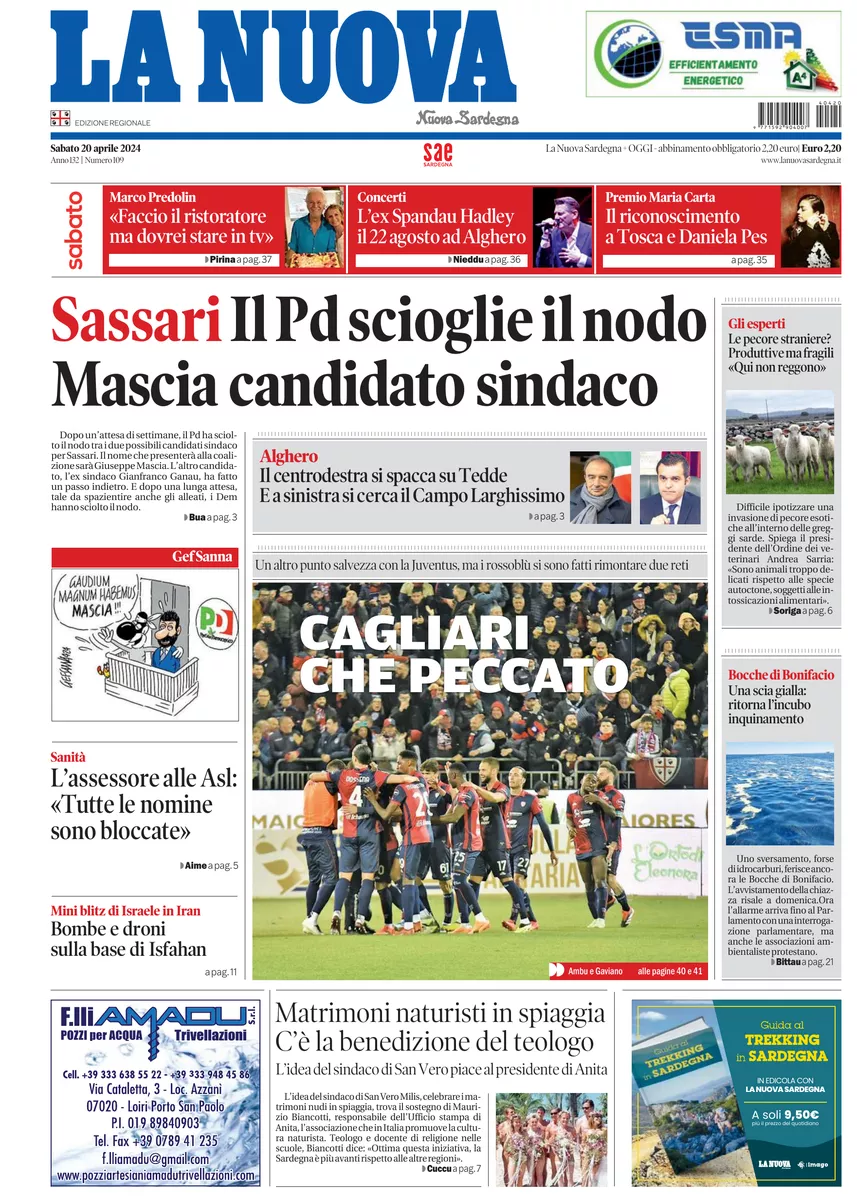 Prima-pagina-la-nuova-sardegna-oggi-oggi-edizione-del-2024-04-20