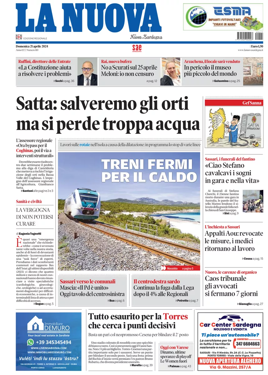 Prima-pagina-la-nuova-sardegna-oggi-oggi-edizione-del-2024-04-21