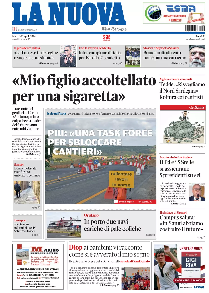 Prima-pagina-la-nuova-sardegna-oggi-oggi-edizione-del-2024-04-23