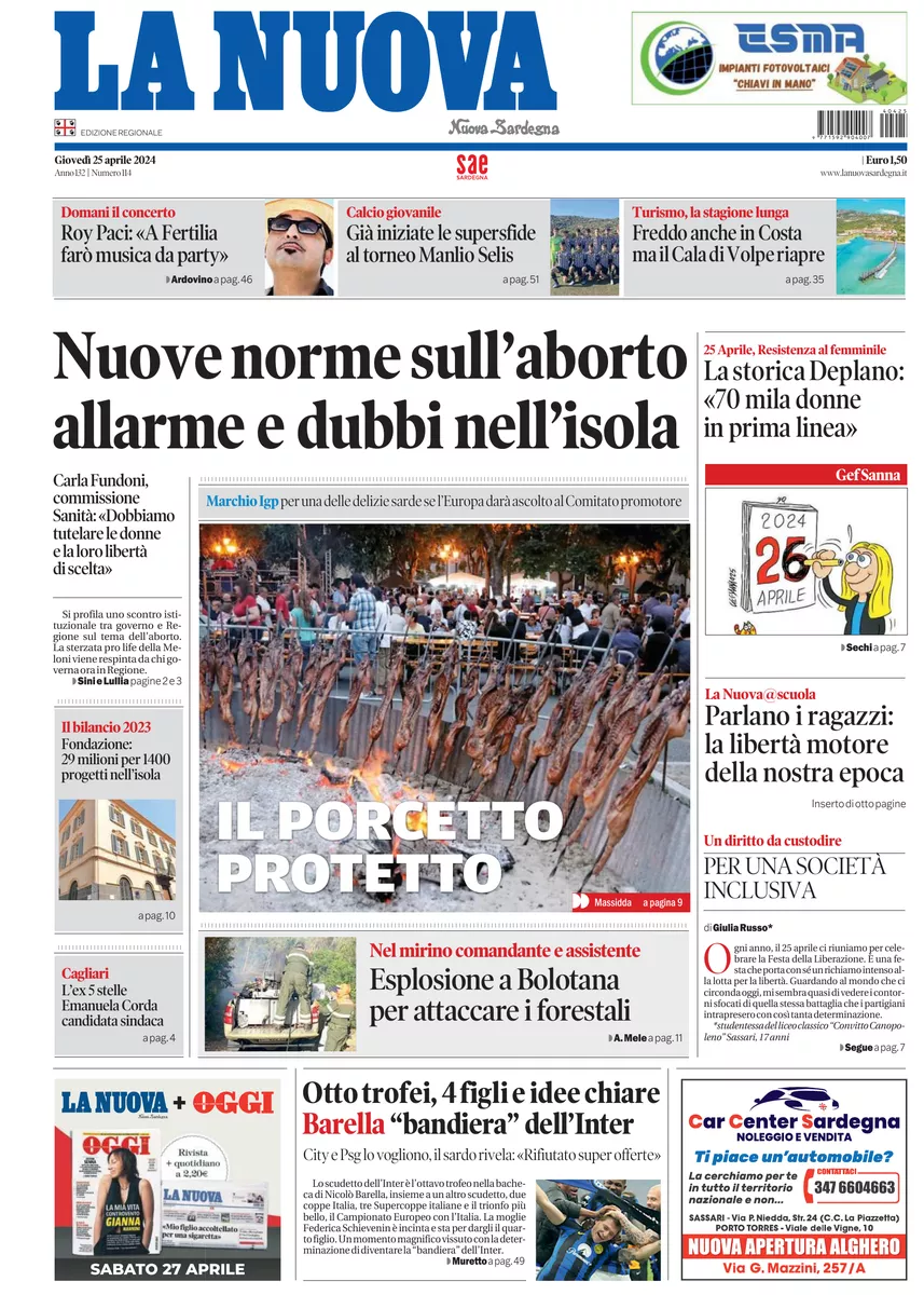 Prima-pagina-la-nuova-sardegna-oggi-oggi-edizione-del-2024-04-25