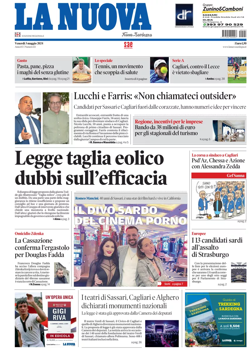 Prima-pagina-la-nuova-sardegna-oggi-oggi-edizione-del-2024-05-03