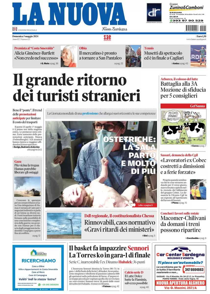 Prima-pagina-la-nuova-sardegna-oggi-oggi-edizione-del-2024-05-05