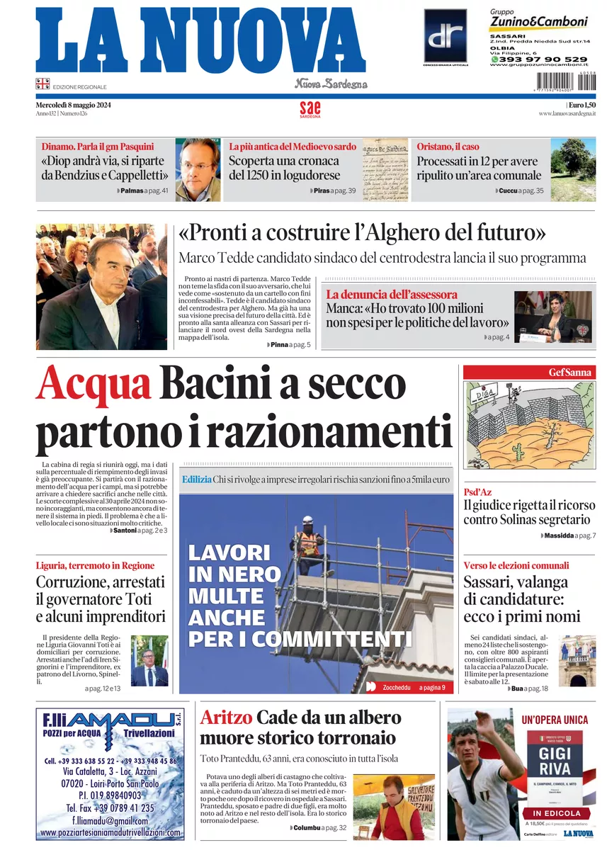 Prima-pagina-la-nuova-sardegna-oggi-oggi-edizione-del-2024-05-08