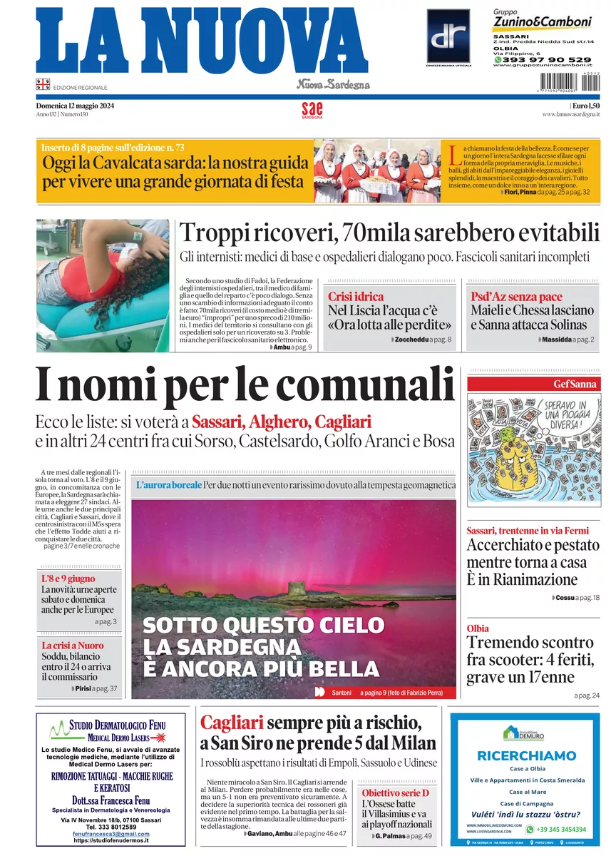 Prima-pagina-la-nuova-sardegna-oggi-oggi-edizione-del-2024-05-12