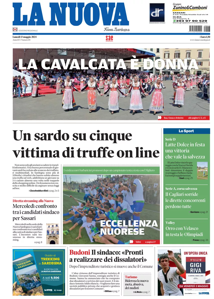 Prima-pagina-la-nuova-sardegna-oggi-oggi-edizione-del-2024-05-13