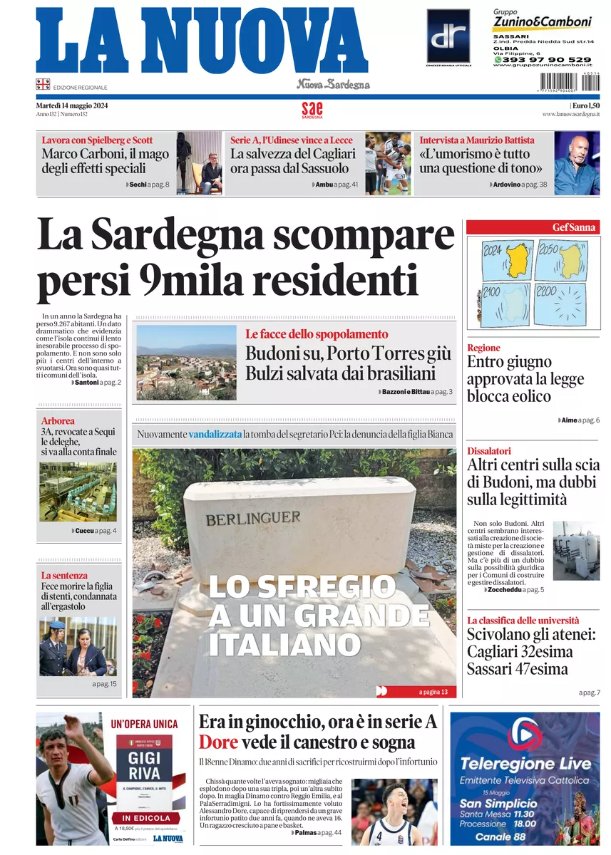 Prima-pagina-la-nuova-sardegna-oggi-oggi-edizione-del-2024-05-14