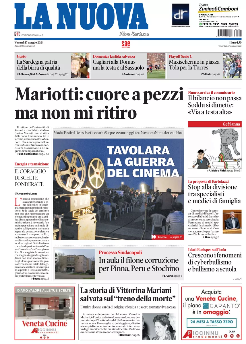 Prima-pagina-la-nuova-sardegna-oggi-oggi-edizione-del-2024-05-17