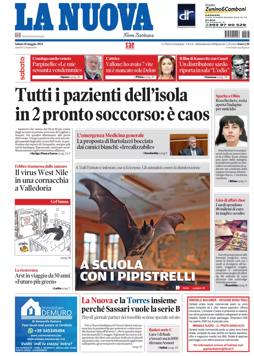 Prima-pagina-la-nuova-sardegna-oggi-oggi-edizione-del-2024-05-18