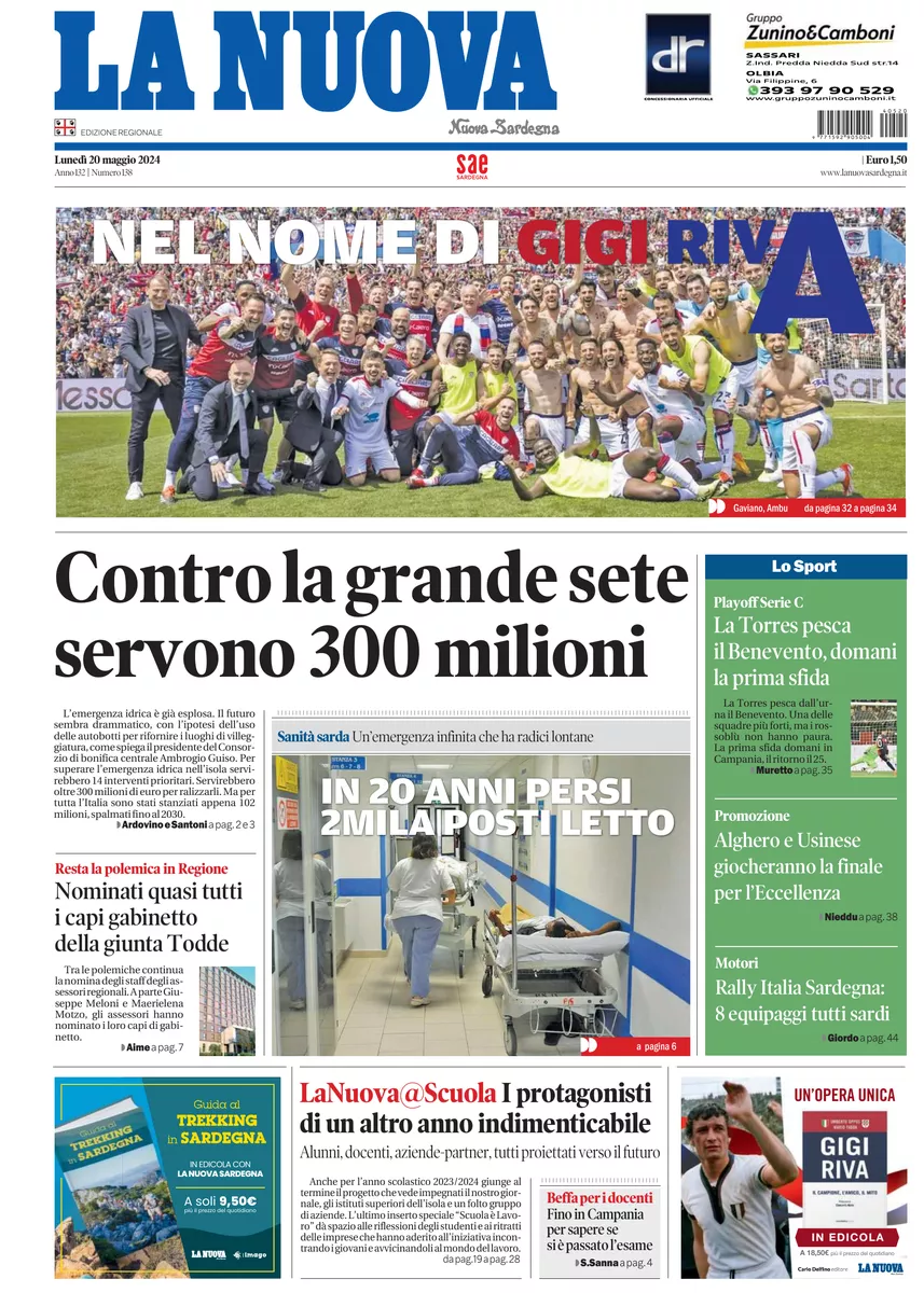 Prima-pagina-la-nuova-sardegna-oggi-oggi-edizione-del-2024-05-20