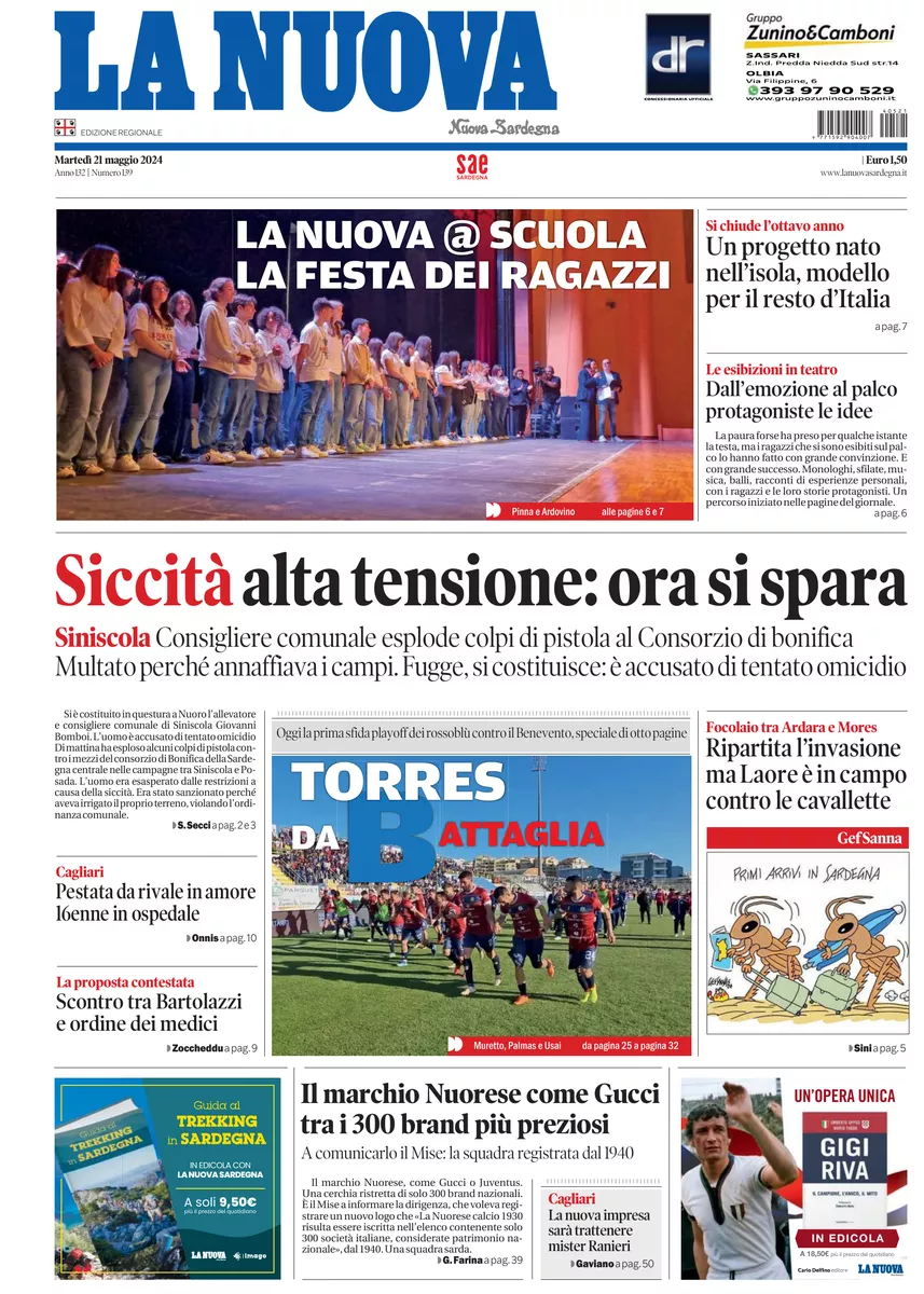 Prima-pagina-la-nuova-sardegna-oggi-oggi-edizione-del-2024-05-21