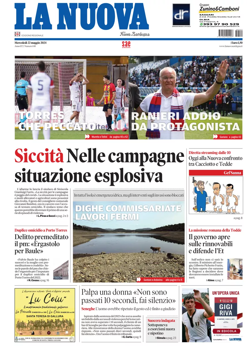 Prima-pagina-la-nuova-sardegna-oggi-oggi-edizione-del-2024-05-22