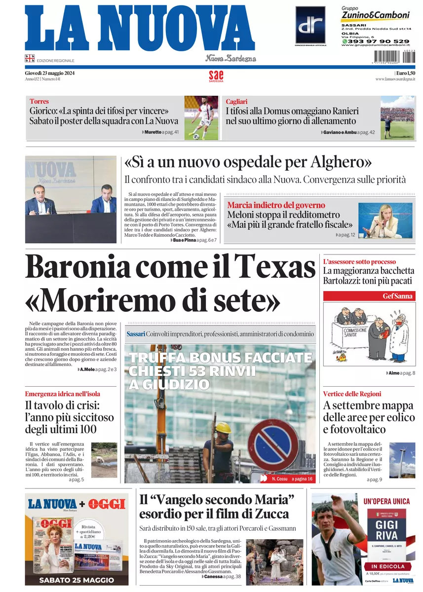 Prima-pagina-la-nuova-sardegna-oggi-oggi-edizione-del-2024-05-23