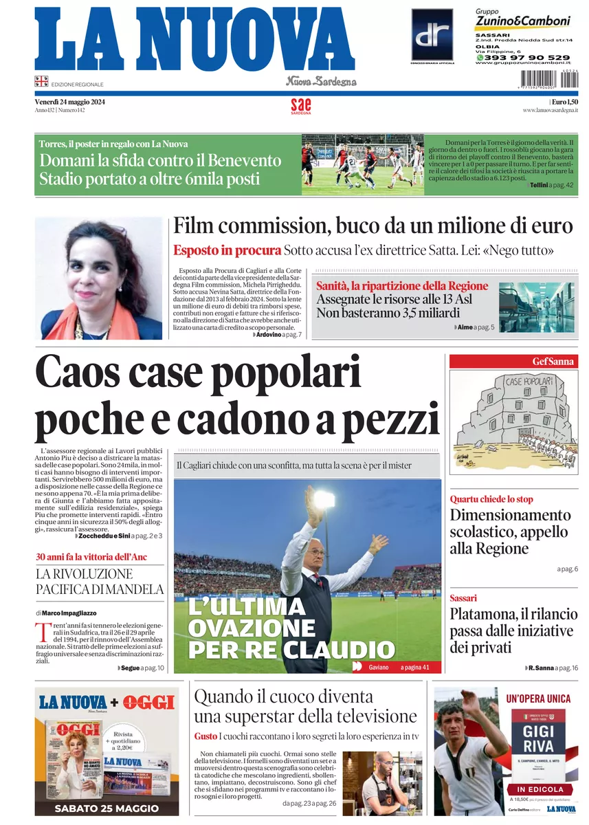 Prima-pagina-la-nuova-sardegna-oggi-oggi-edizione-del-2024-05-24