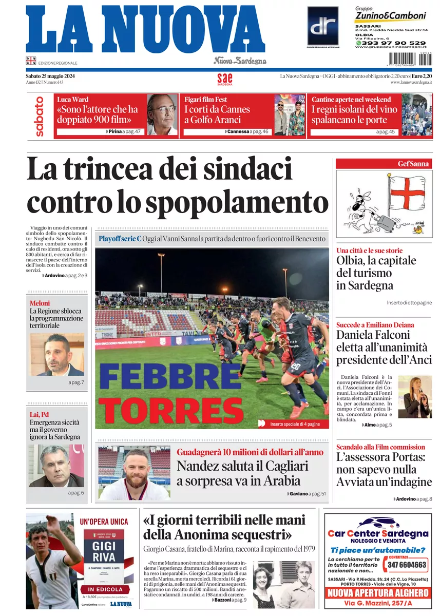 Prima-pagina-la-nuova-sardegna-oggi-oggi-edizione-del-2024-05-25