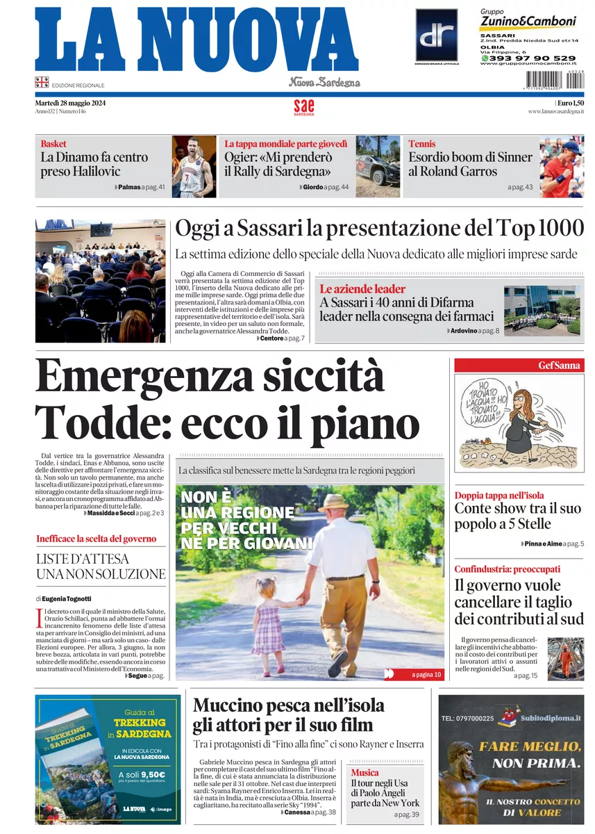 Prima-pagina-la-nuova-sardegna-oggi-oggi-edizione-del-2024-05-28