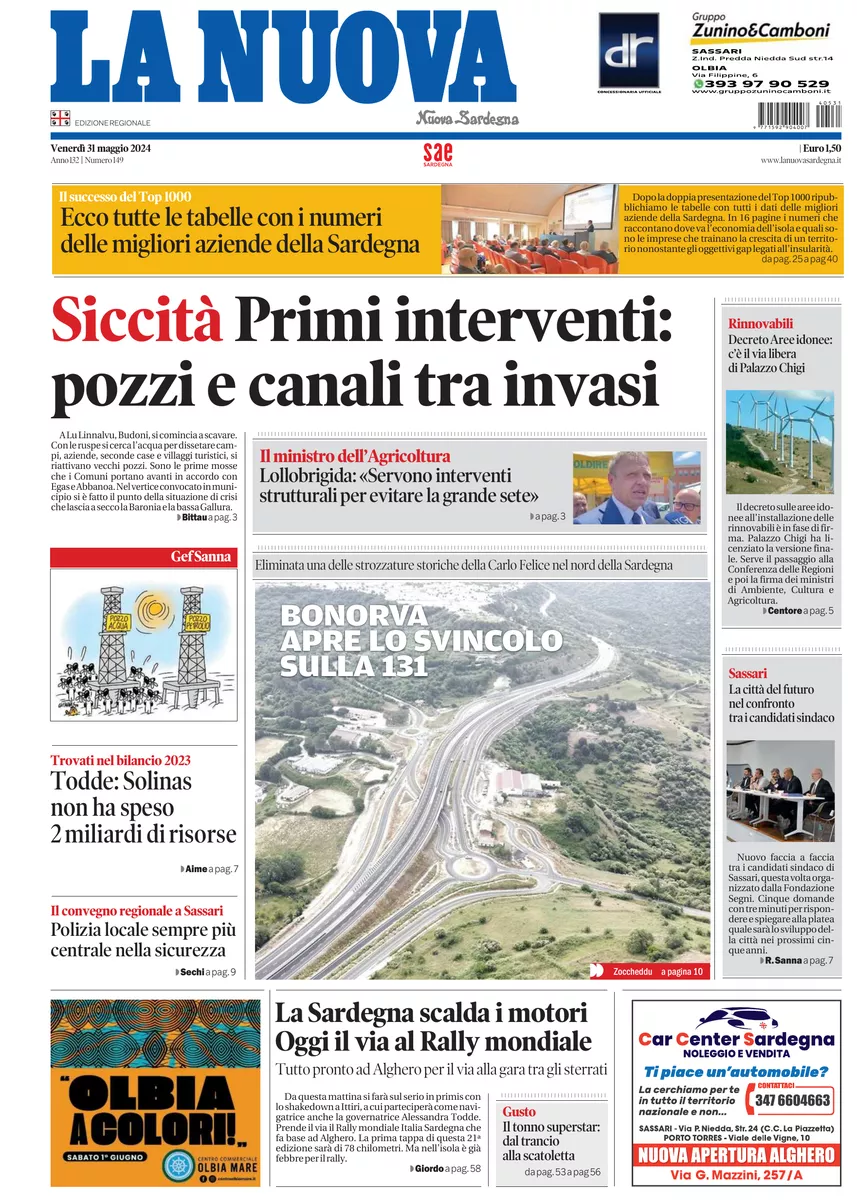 Prima-pagina-la-nuova-sardegna-oggi-oggi-edizione-del-2024-05-31