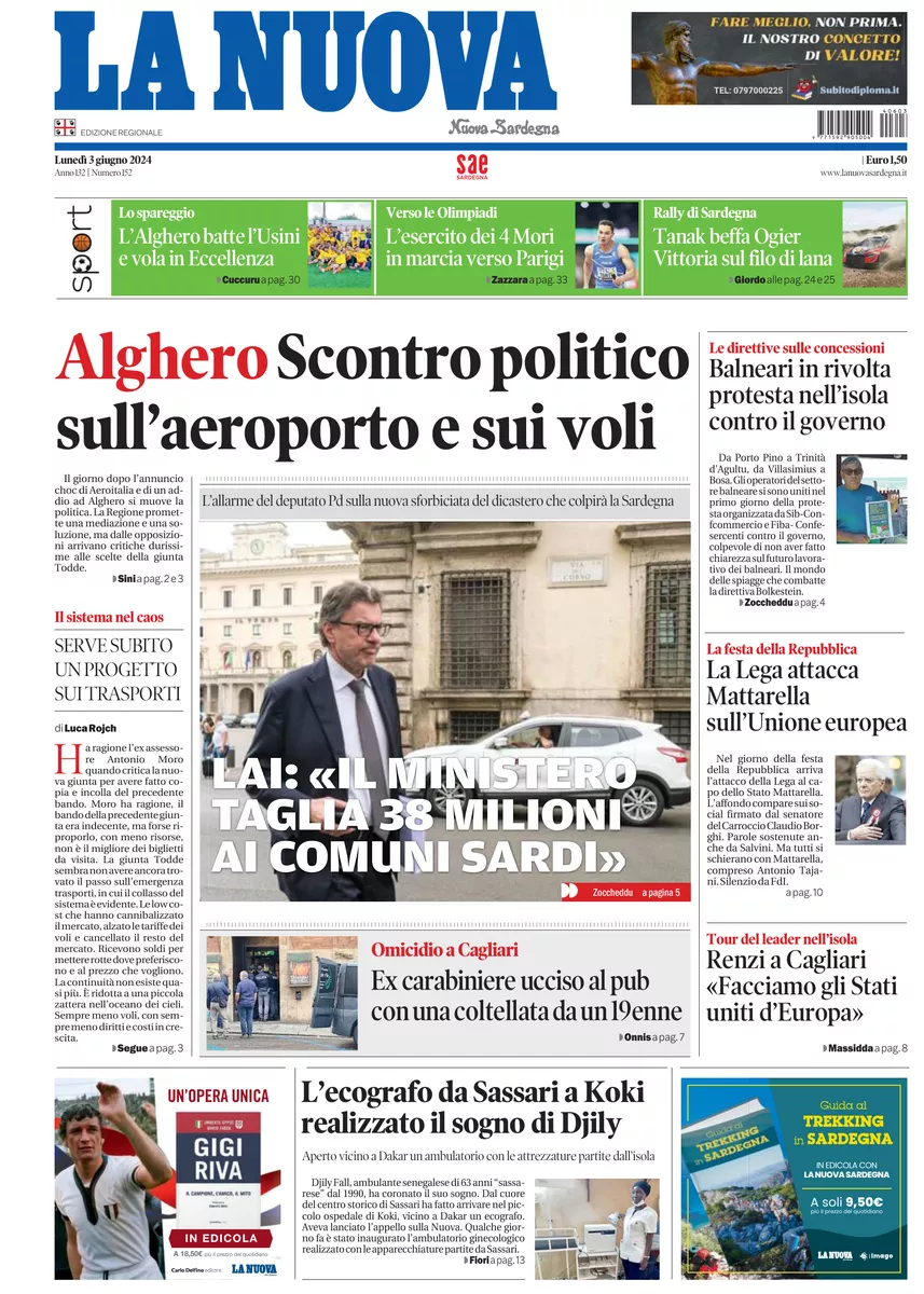 Prima-pagina-la-nuova-sardegna-oggi-oggi-edizione-del-2024-06-03