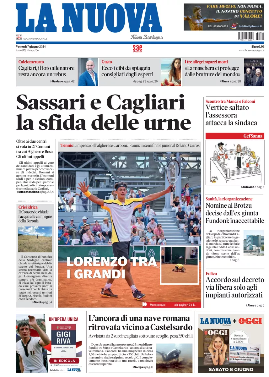 Prima-pagina-la-nuova-sardegna-oggi-oggi-edizione-del-2024-06-07