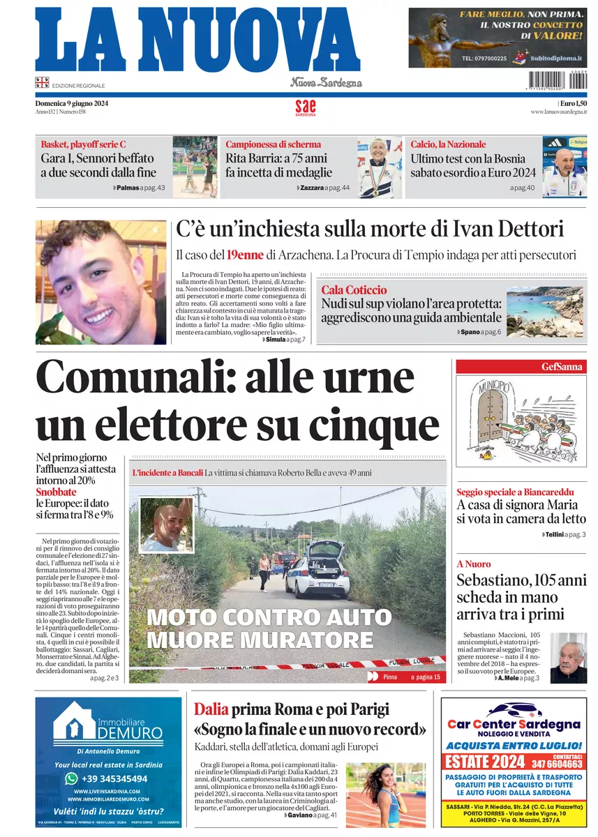 Prima-pagina-la-nuova-sardegna-oggi-oggi-edizione-del-2024-06-09