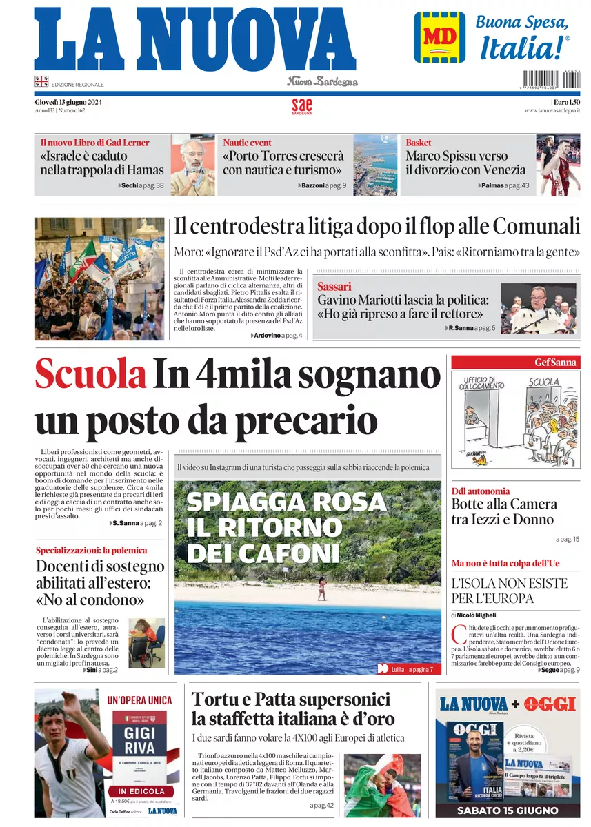 Prima-pagina-la-nuova-sardegna-oggi-oggi-edizione-del-2024-06-13