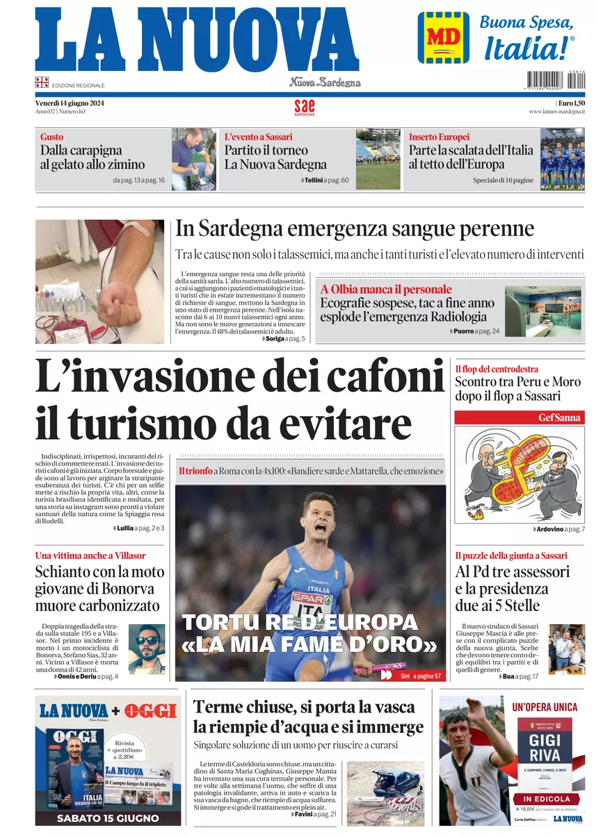 Prima-pagina-la-nuova-sardegna-oggi-oggi-edizione-del-2024-06-14