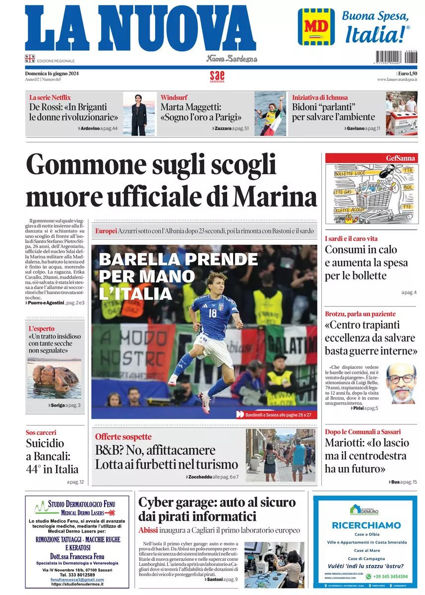 Prima-pagina-la-nuova-sardegna-oggi-oggi-edizione-del-2024-06-16