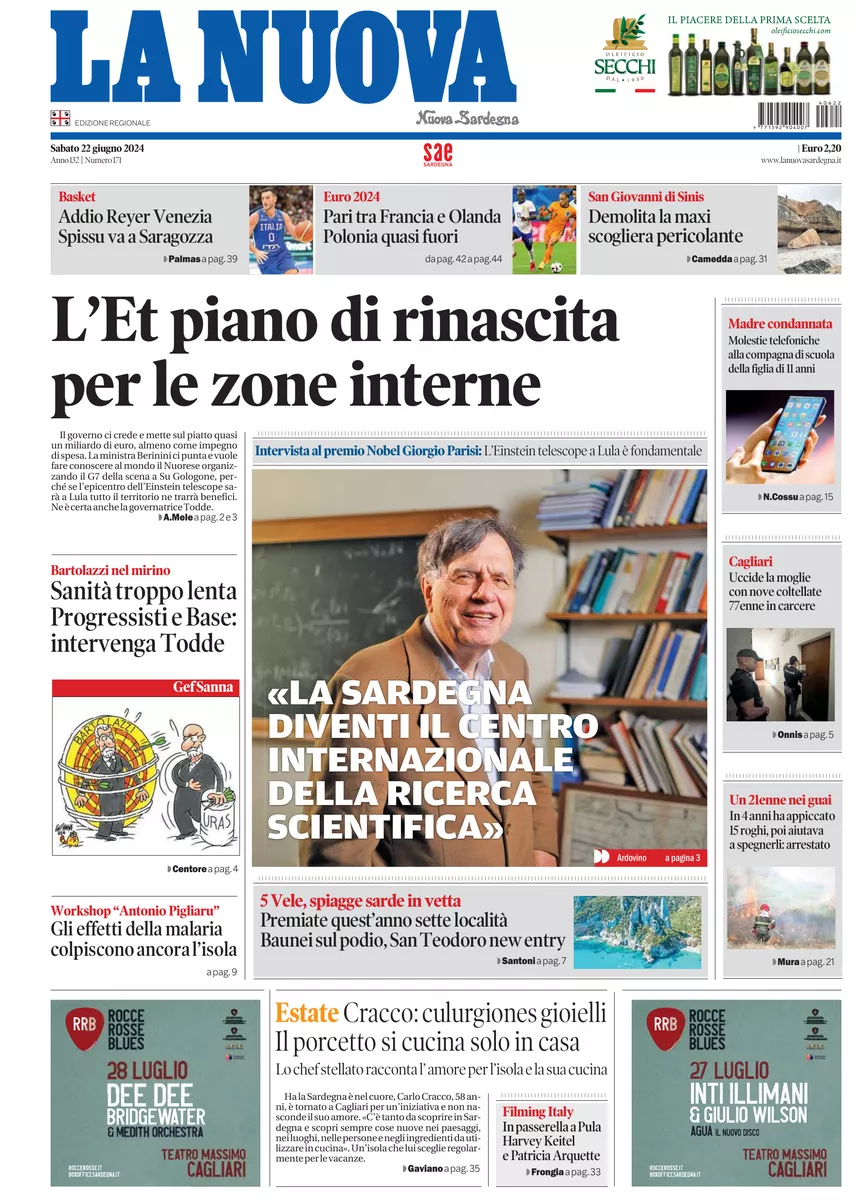 Prima-pagina-la-nuova-sardegna-oggi-oggi-edizione-del-2024-06-22