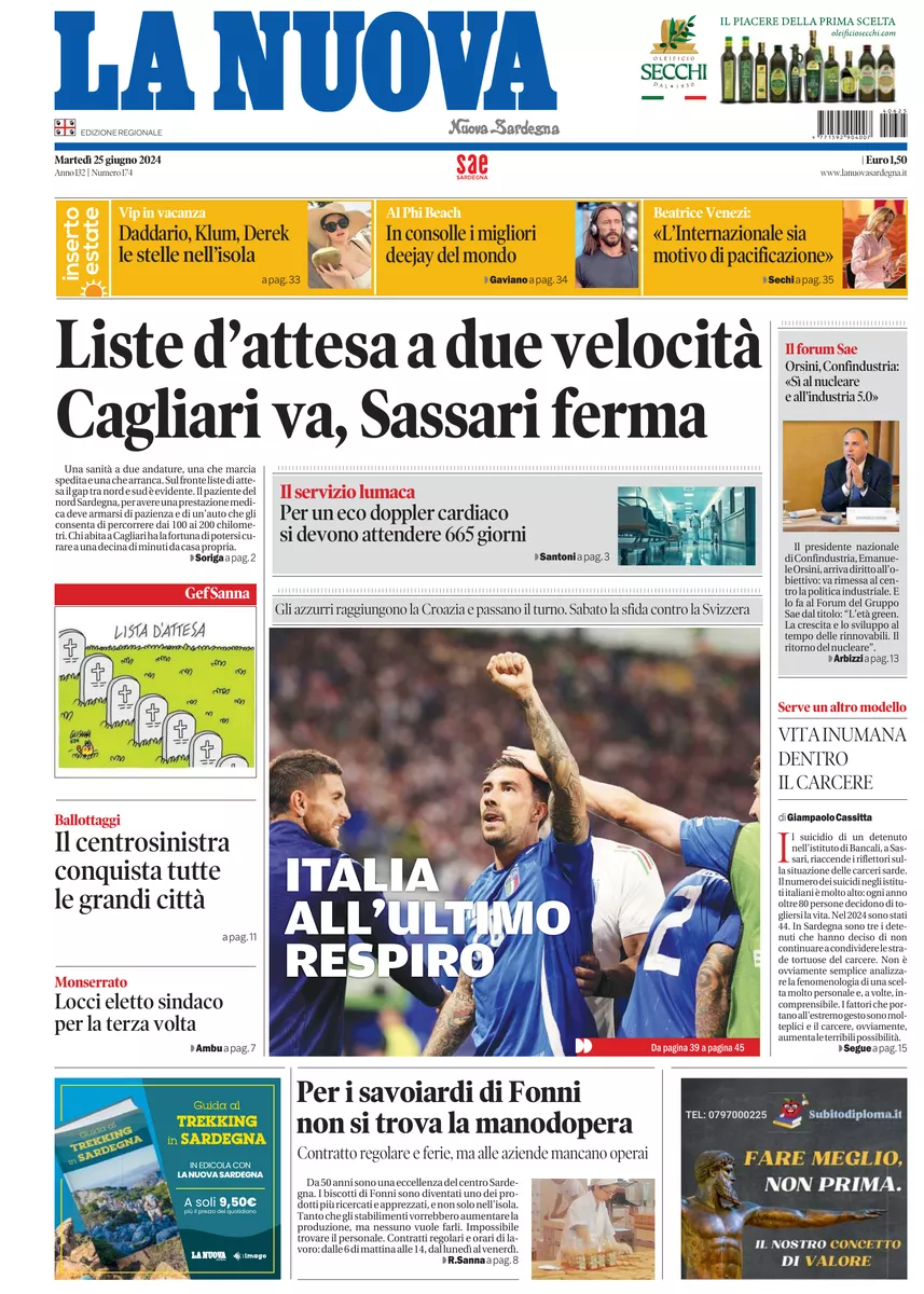 Prima-pagina-la-nuova-sardegna-oggi-oggi-edizione-del-2024-06-25