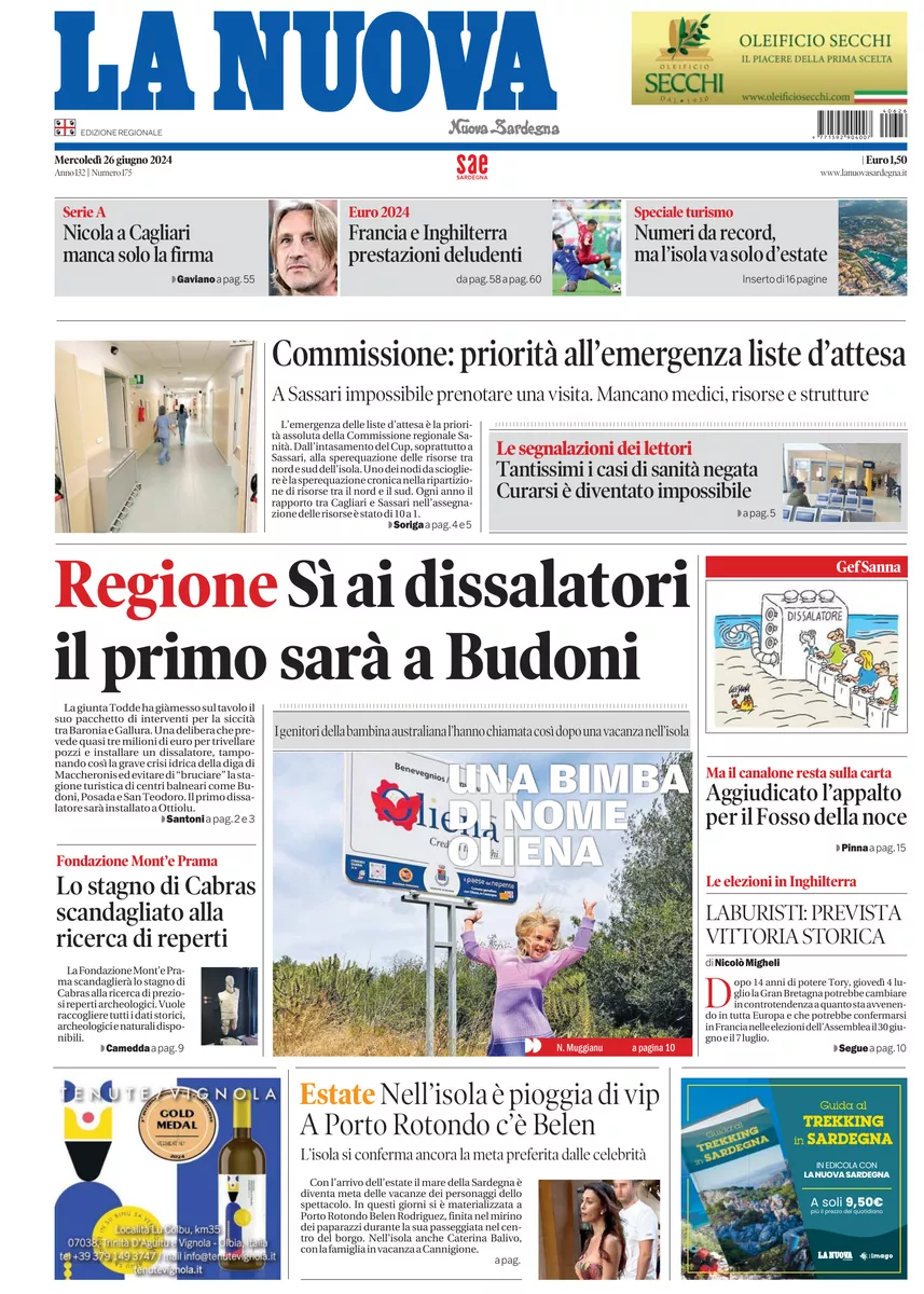 Prima-pagina-la-nuova-sardegna-oggi-oggi-edizione-del-2024-06-26