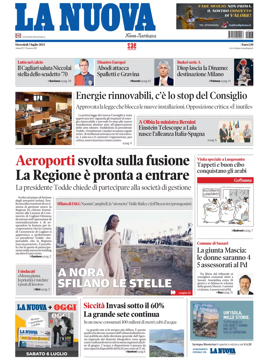 Prima-pagina-la-nuova-sardegna-oggi-oggi-edizione-del-2024-07-03