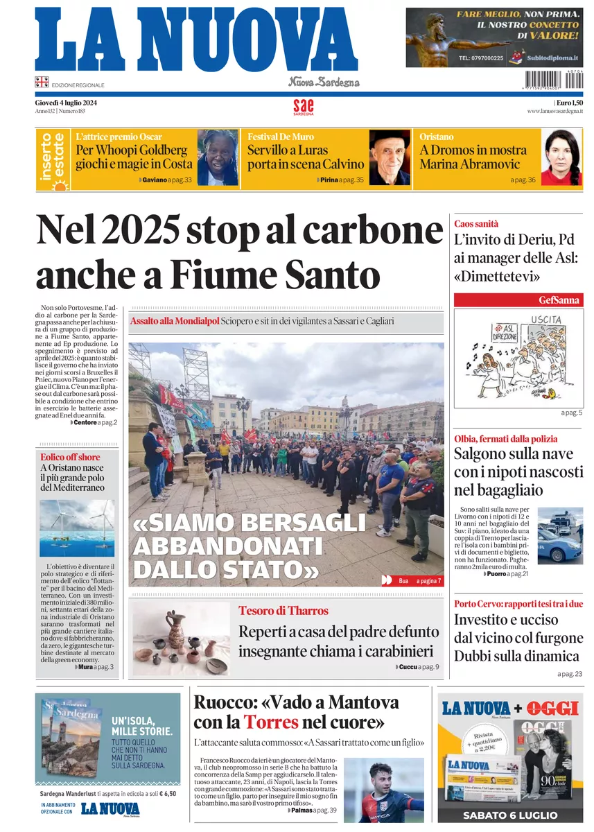 Prima-pagina-la-nuova-sardegna-oggi-oggi-edizione-del-2024-07-04