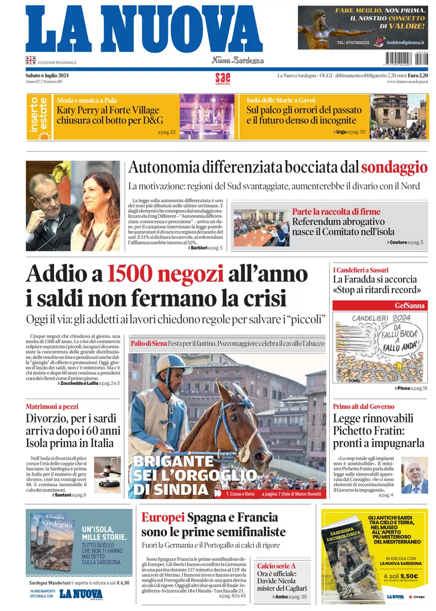 Prima-pagina-la-nuova-sardegna-oggi-oggi-edizione-del-2024-07-06