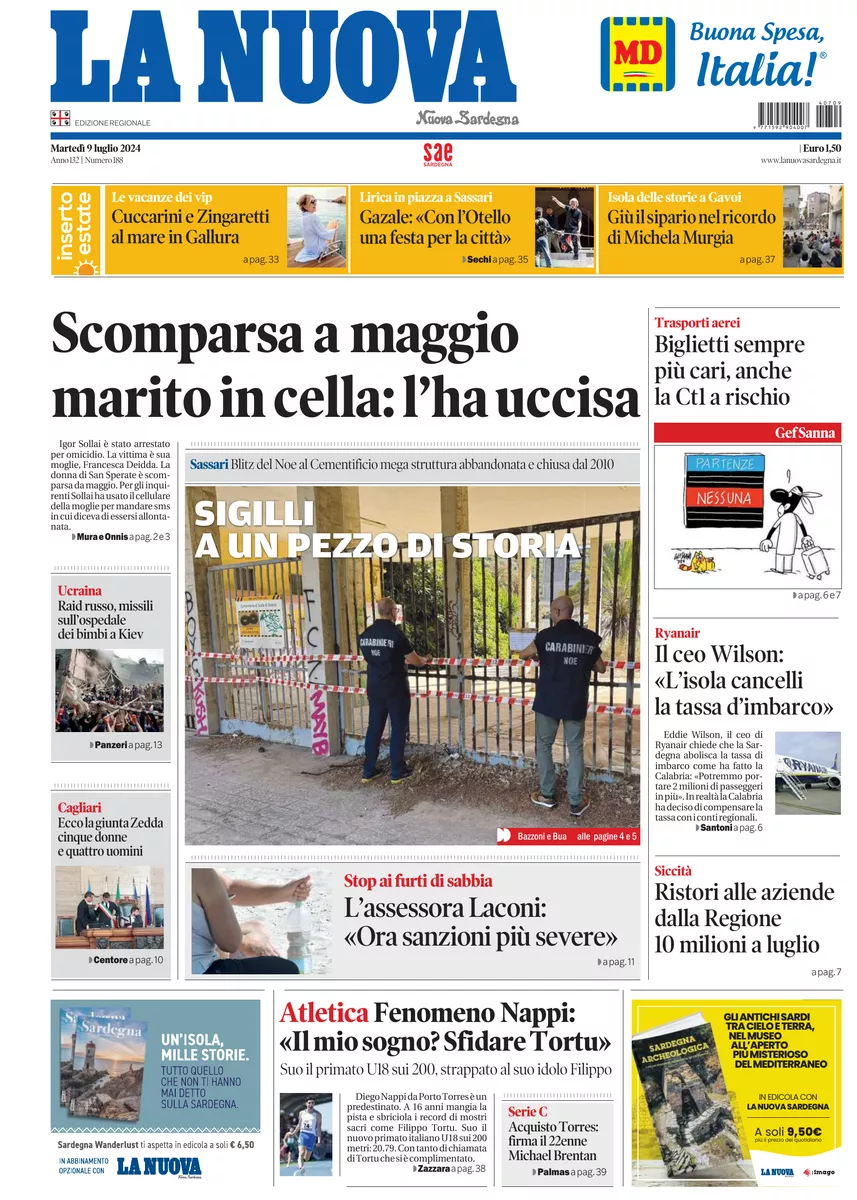 Prima-pagina-la-nuova-sardegna-oggi-oggi-edizione-del-2024-07-09