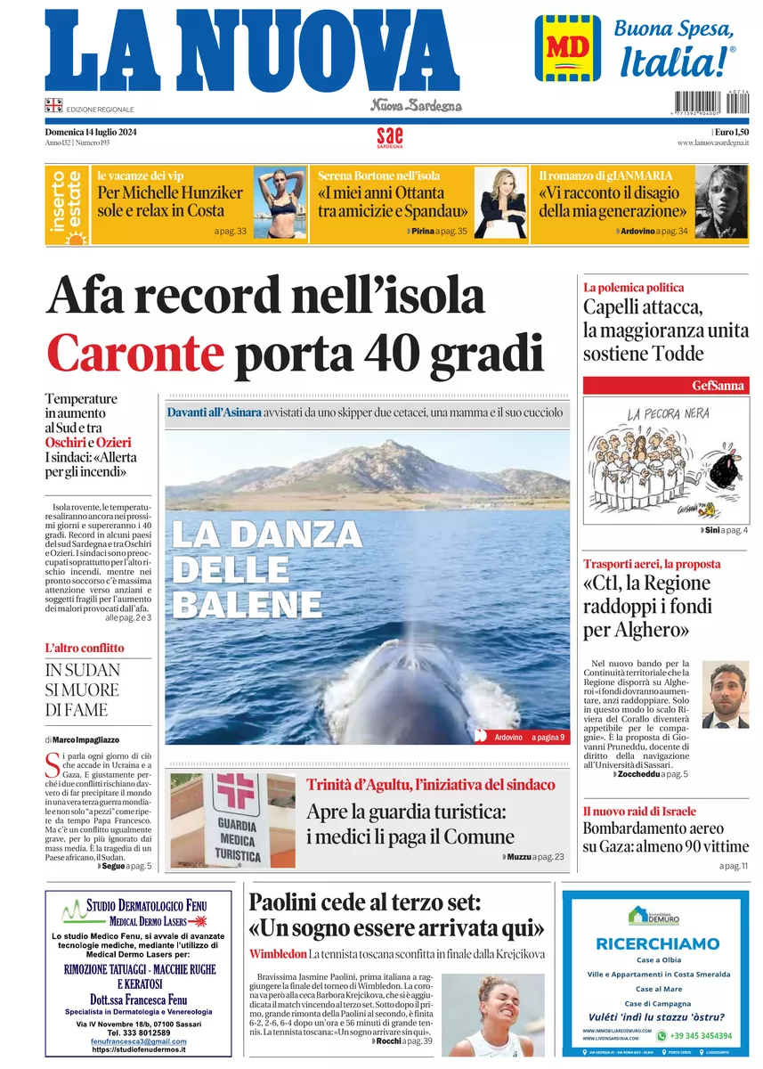 Prima-pagina-la-nuova-sardegna-oggi-oggi-edizione-del-2024-07-14