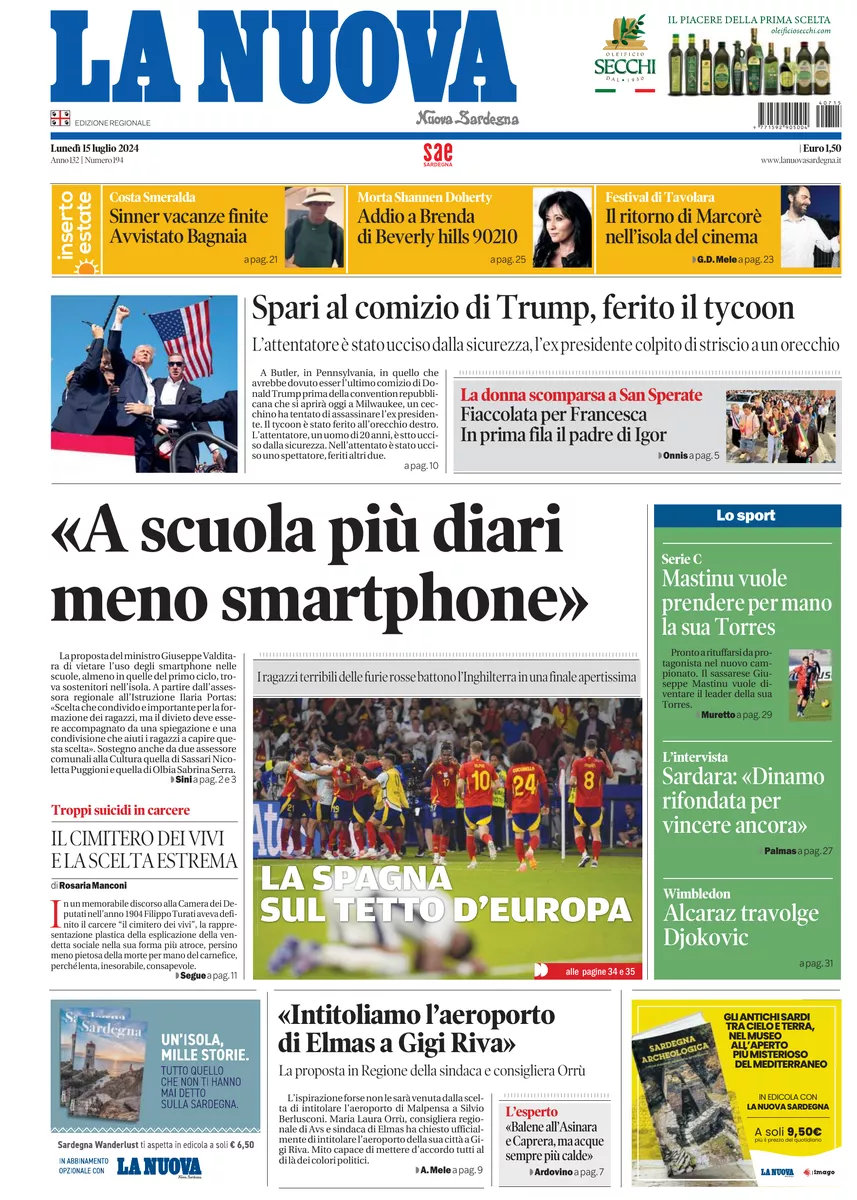 Prima-pagina-la-nuova-sardegna-oggi-oggi-edizione-del-2024-07-15