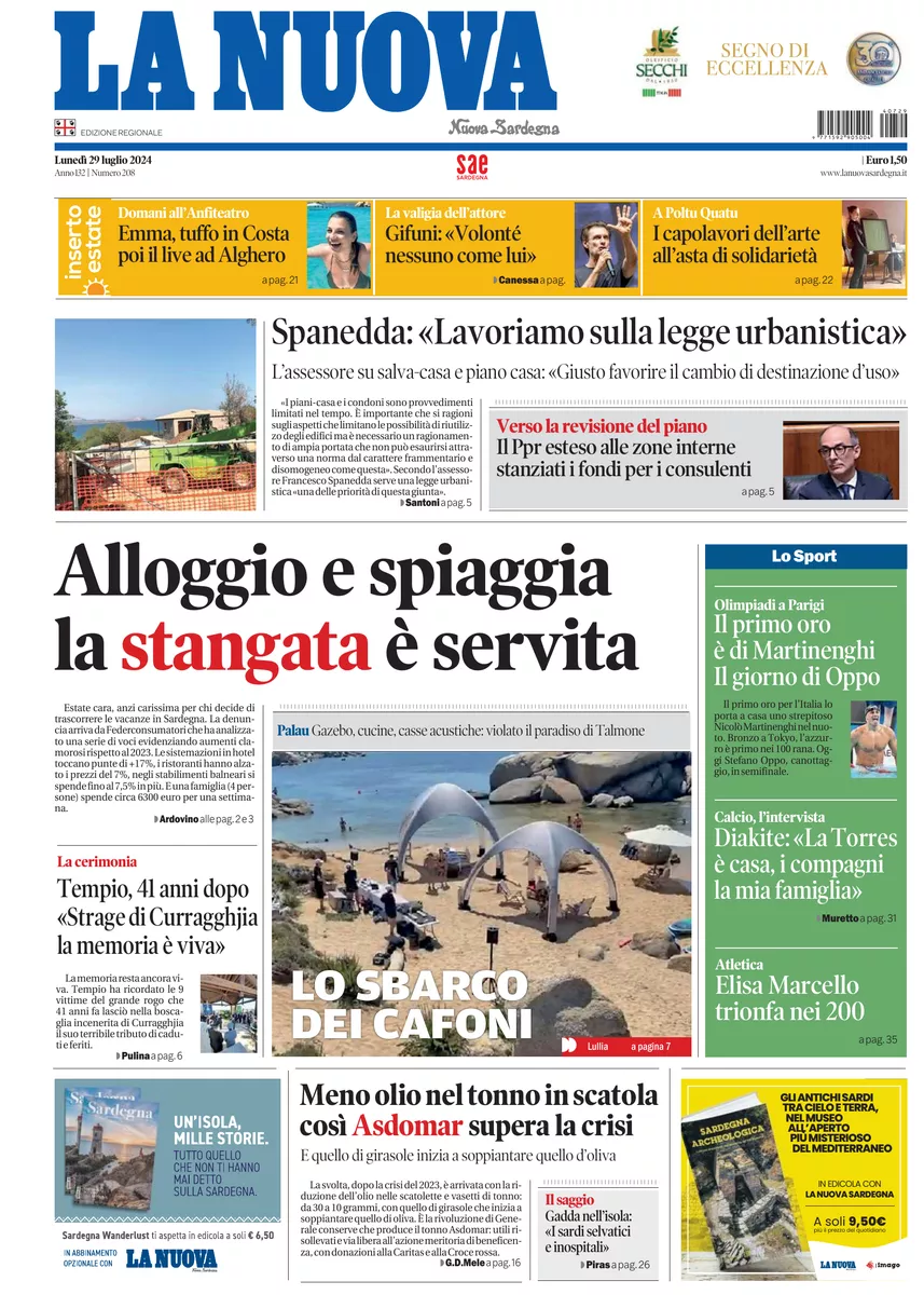 Prima-pagina-la-nuova-sardegna-oggi-oggi-edizione-del-2024-07-29