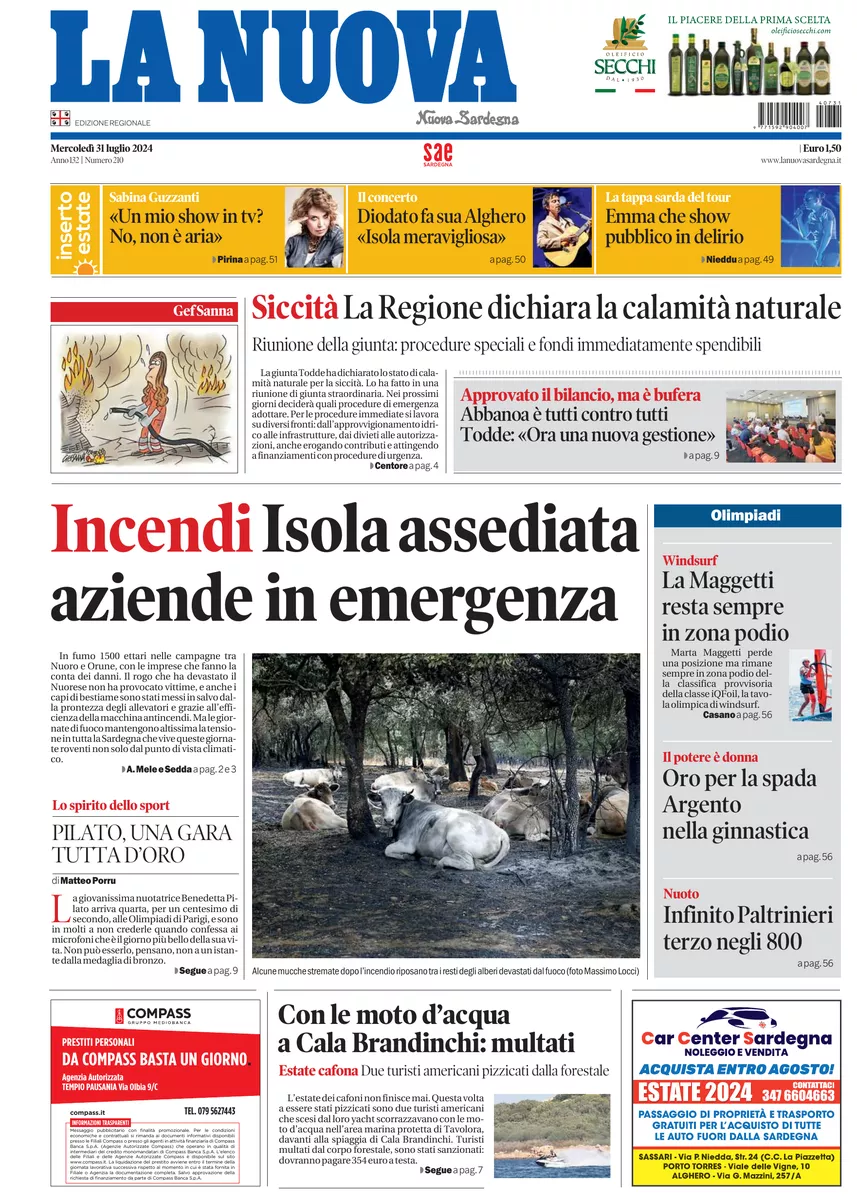 Prima-pagina-la-nuova-sardegna-oggi-oggi-edizione-del-2024-07-31