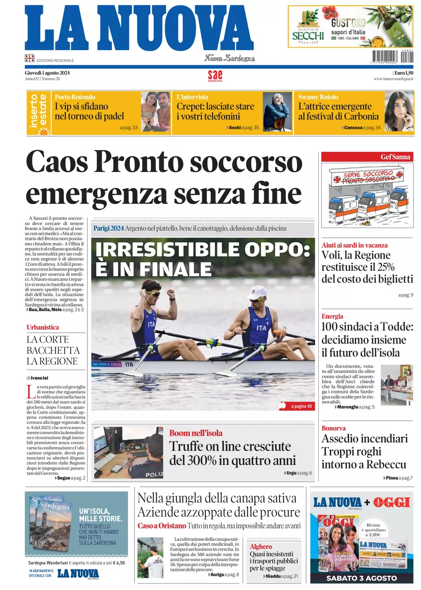 Prima-pagina-la-nuova-sardegna-oggi-oggi-edizione-del-2024-08-01