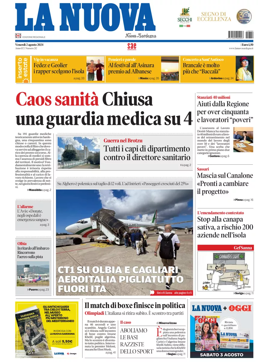 Prima-pagina-la-nuova-sardegna-oggi-oggi-edizione-del-2024-08-02