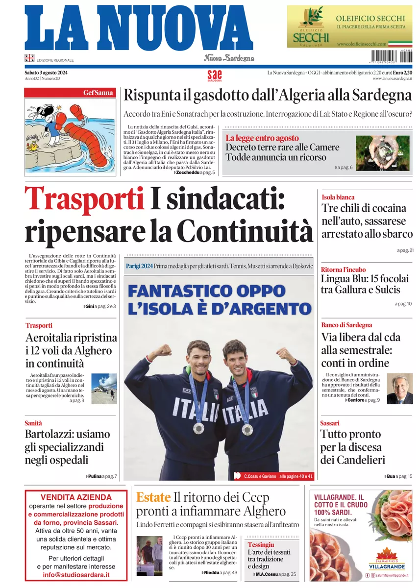 Prima-pagina-la-nuova-sardegna-oggi-oggi-edizione-del-2024-08-03