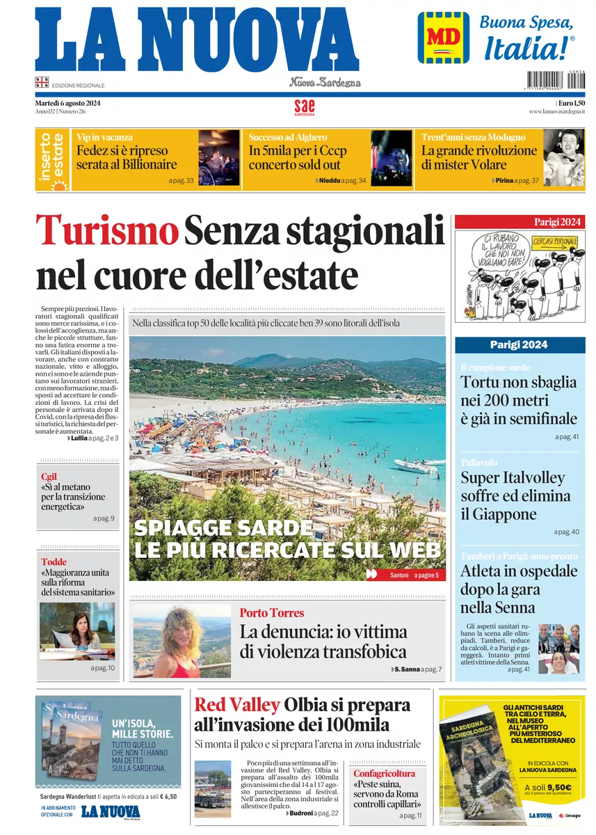 Prima-pagina-la-nuova-sardegna-oggi-oggi-edizione-del-2024-08-06