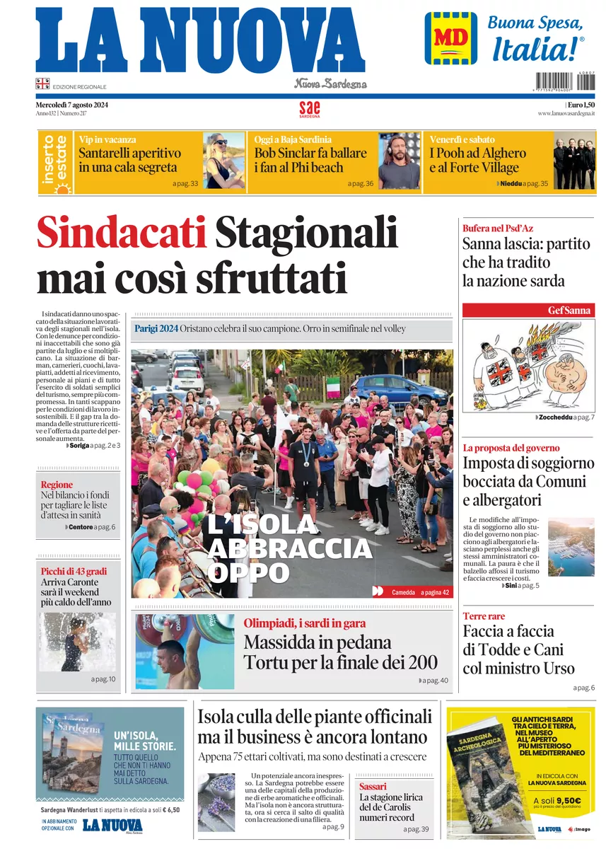 Prima-pagina-la-nuova-sardegna-oggi-oggi-edizione-del-2024-08-07