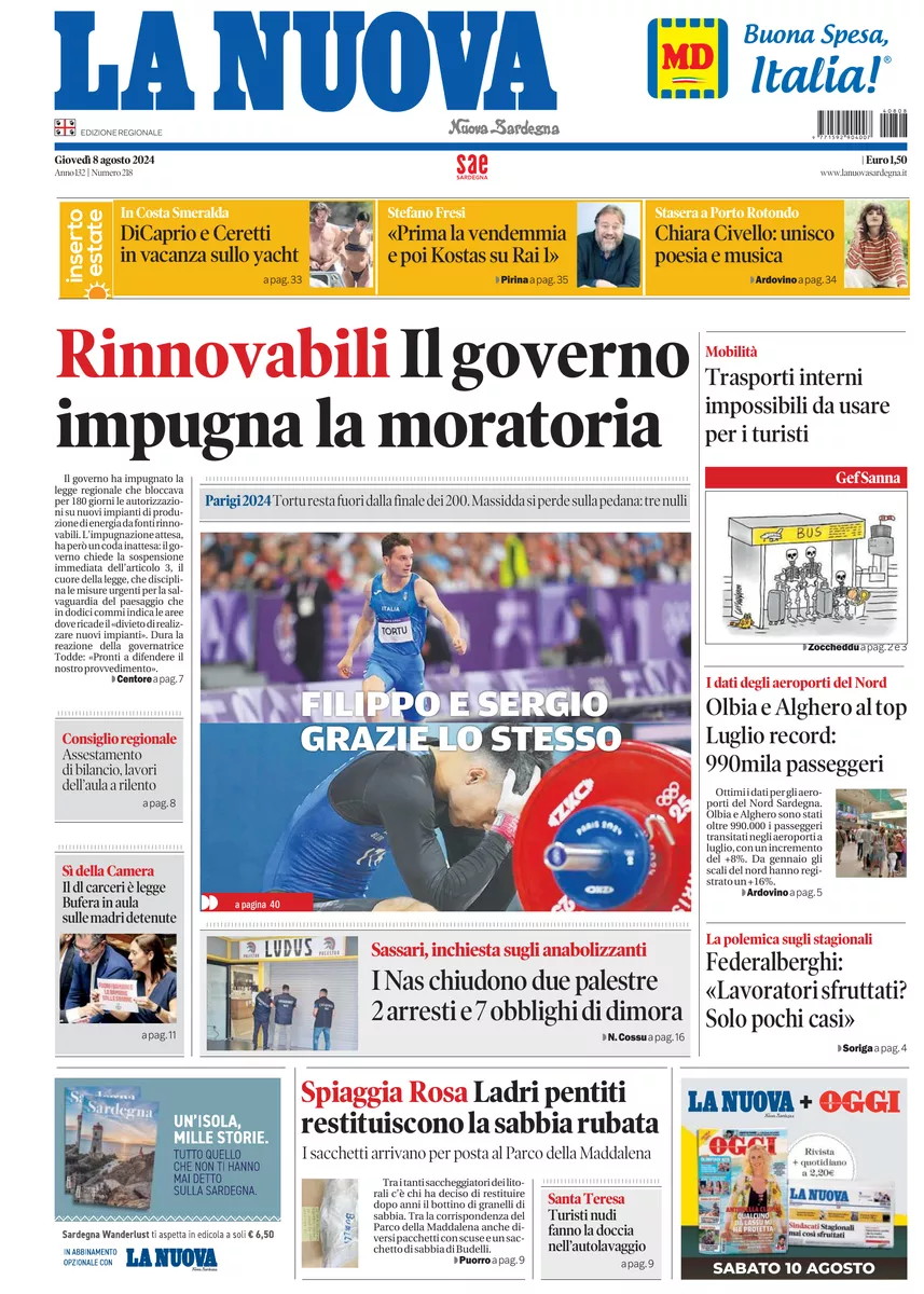 Prima-pagina-la-nuova-sardegna-oggi-oggi-edizione-del-2024-08-08