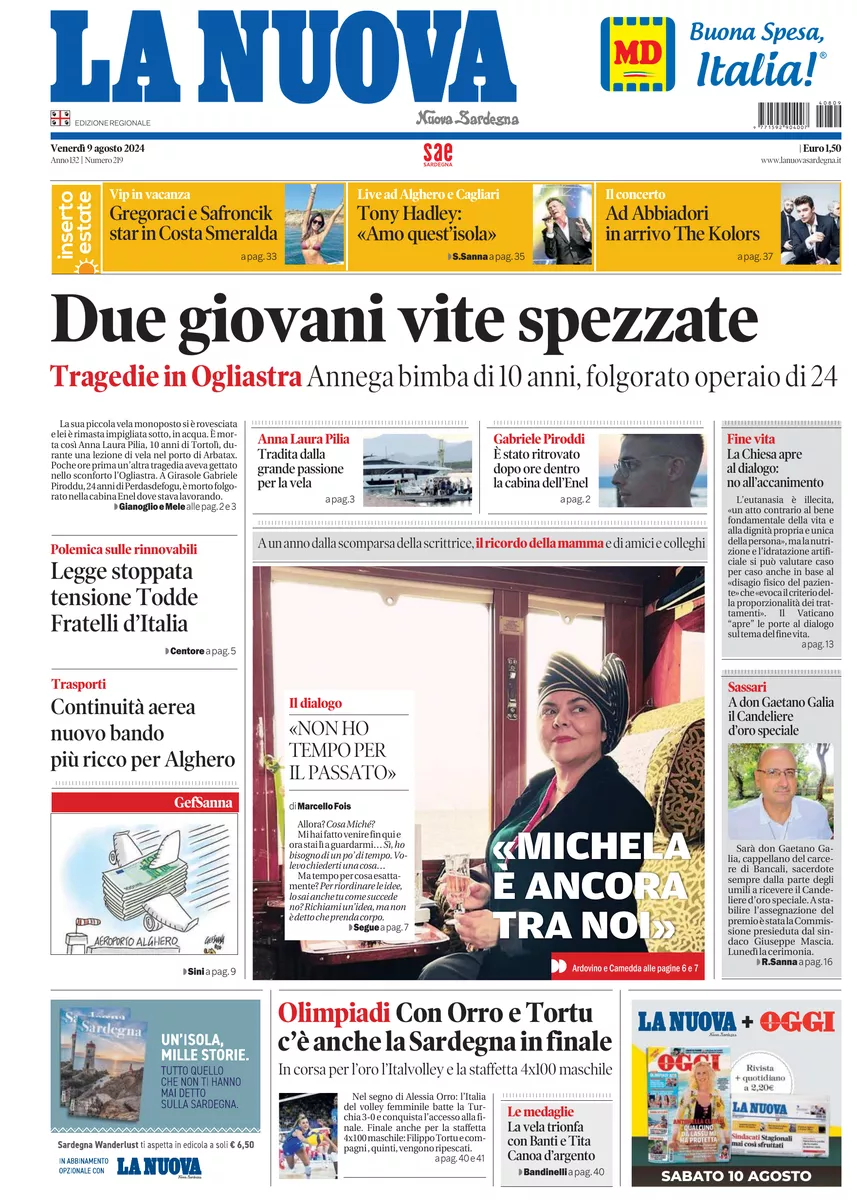 Prima-pagina-la-nuova-sardegna-oggi-oggi-edizione-del-2024-08-09