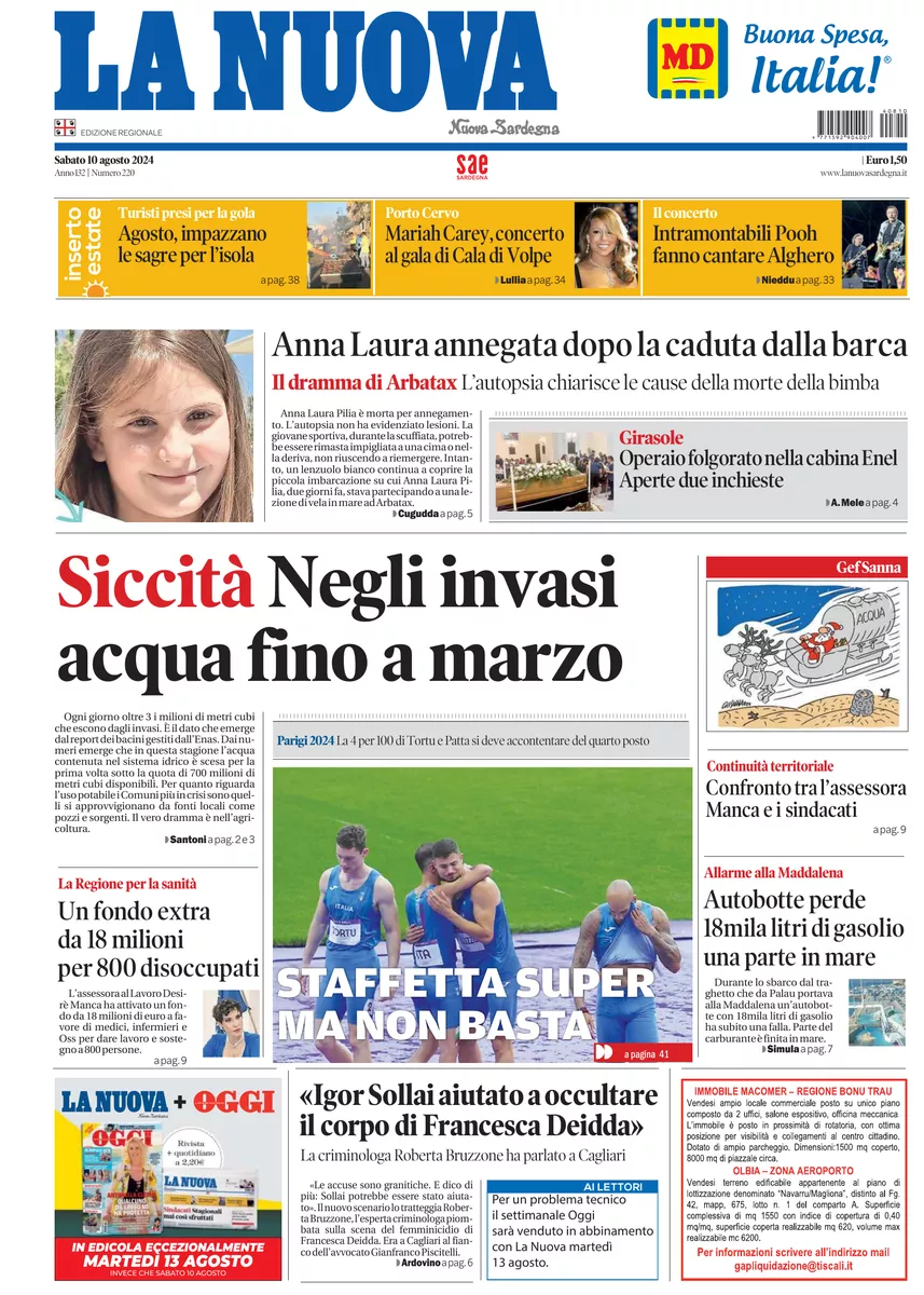 Prima-pagina-la-nuova-sardegna-oggi-oggi-edizione-del-2024-08-10