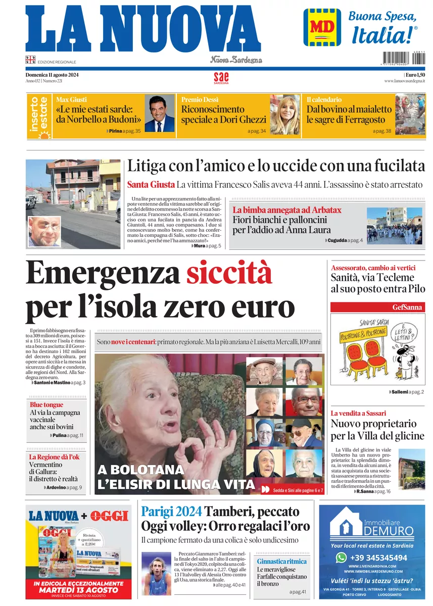 Prima-pagina-la-nuova-sardegna-oggi-oggi-edizione-del-2024-08-11