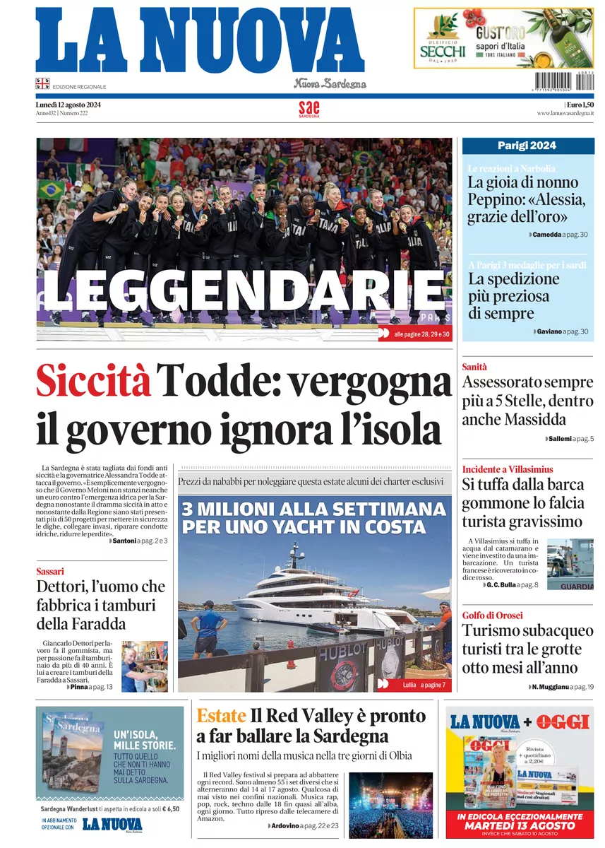 Prima-pagina-la-nuova-sardegna-oggi-oggi-edizione-del-2024-08-12