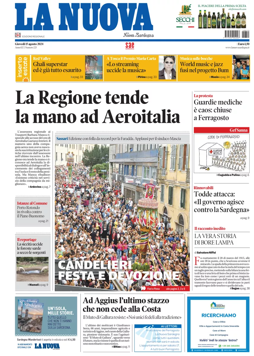 Prima-pagina-la-nuova-sardegna-oggi-oggi-edizione-del-2024-08-15